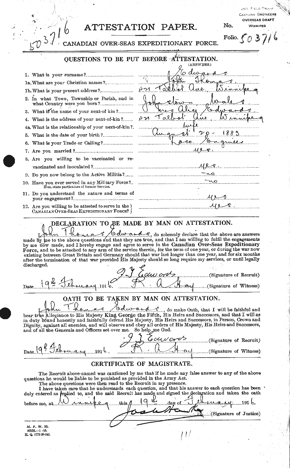 Personnel Records of the First World War - CEF 310156a