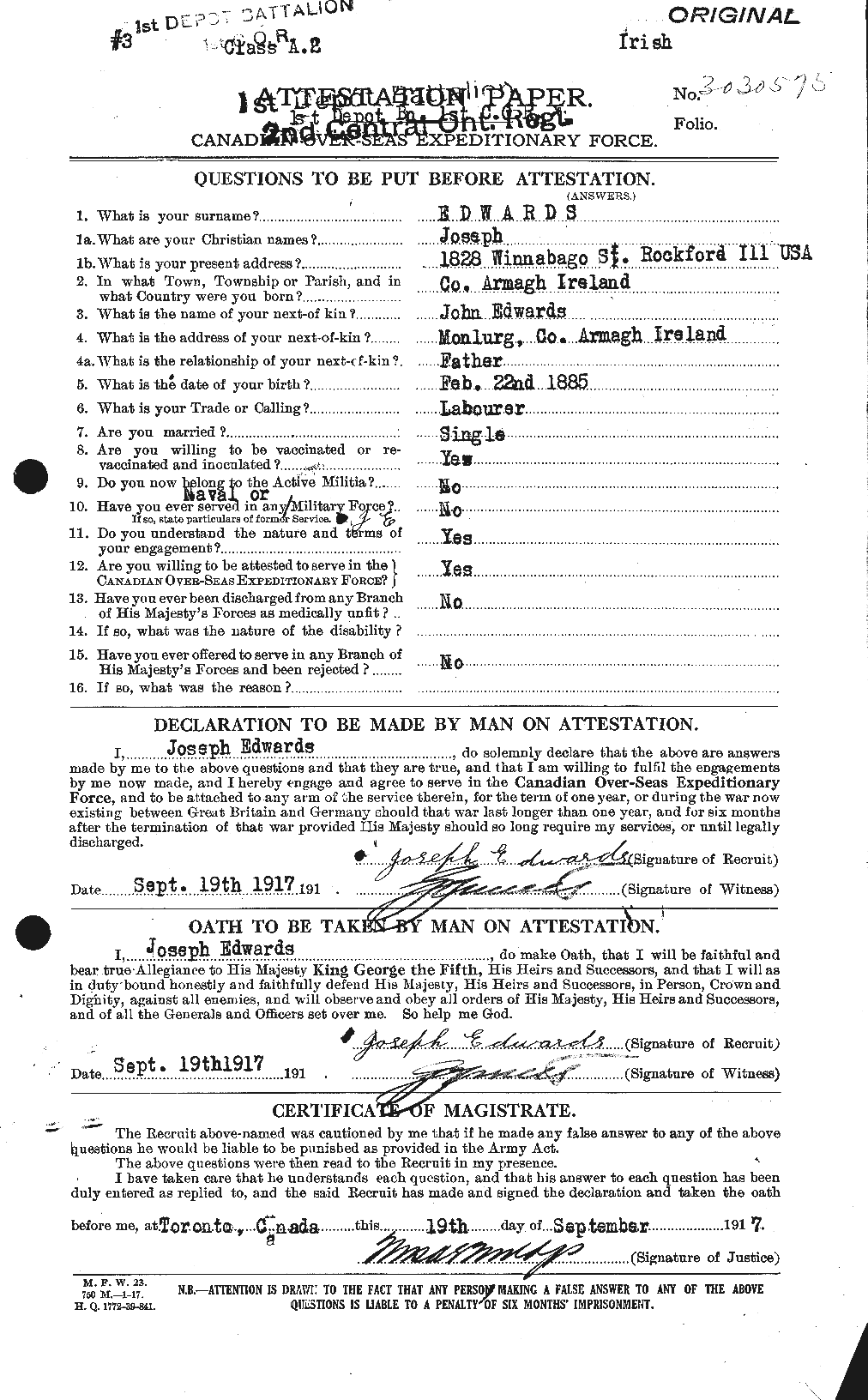 Personnel Records of the First World War - CEF 310169a