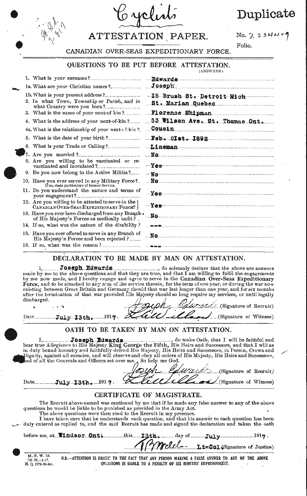 Personnel Records of the First World War - CEF 310173a