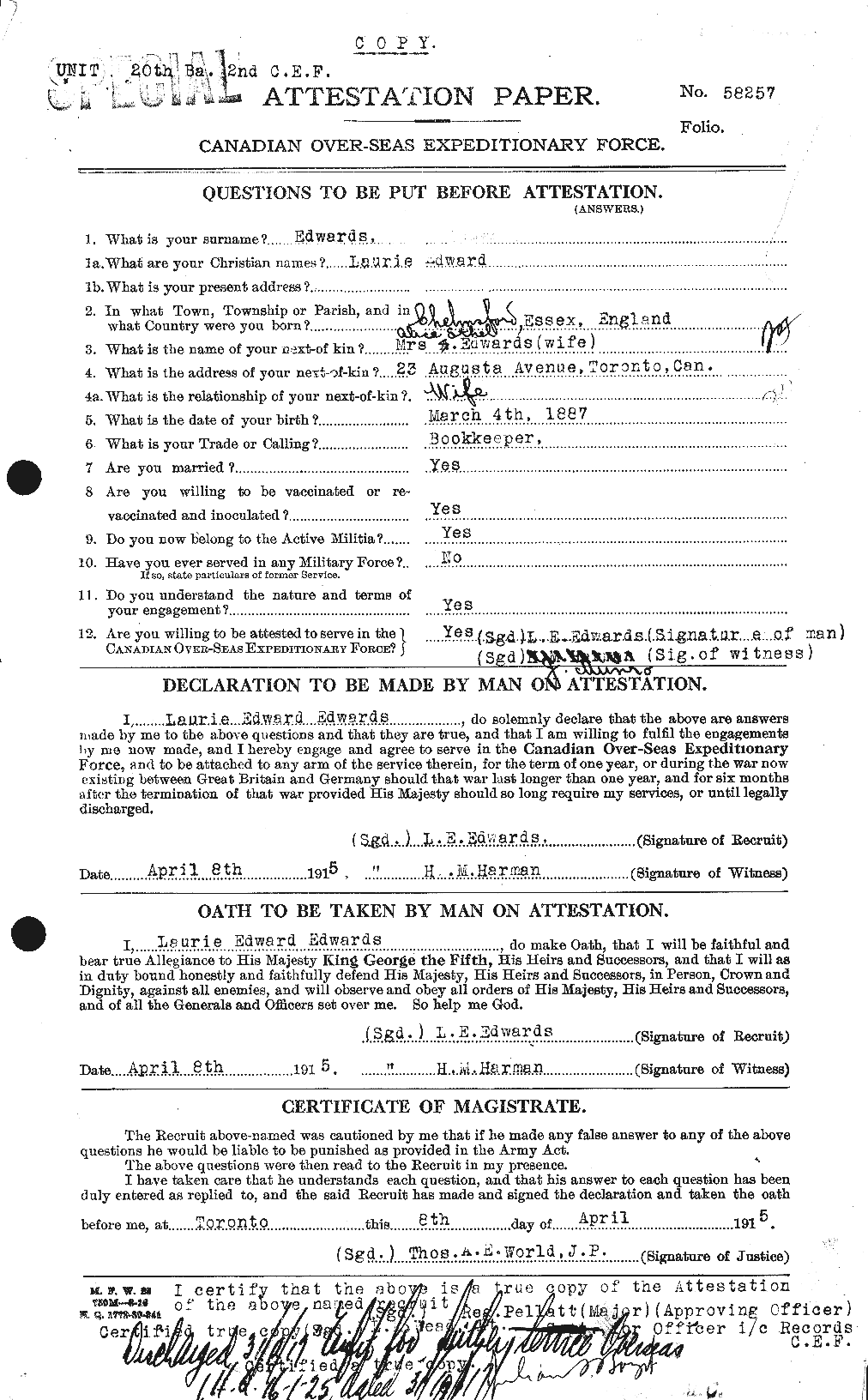 Personnel Records of the First World War - CEF 310190a