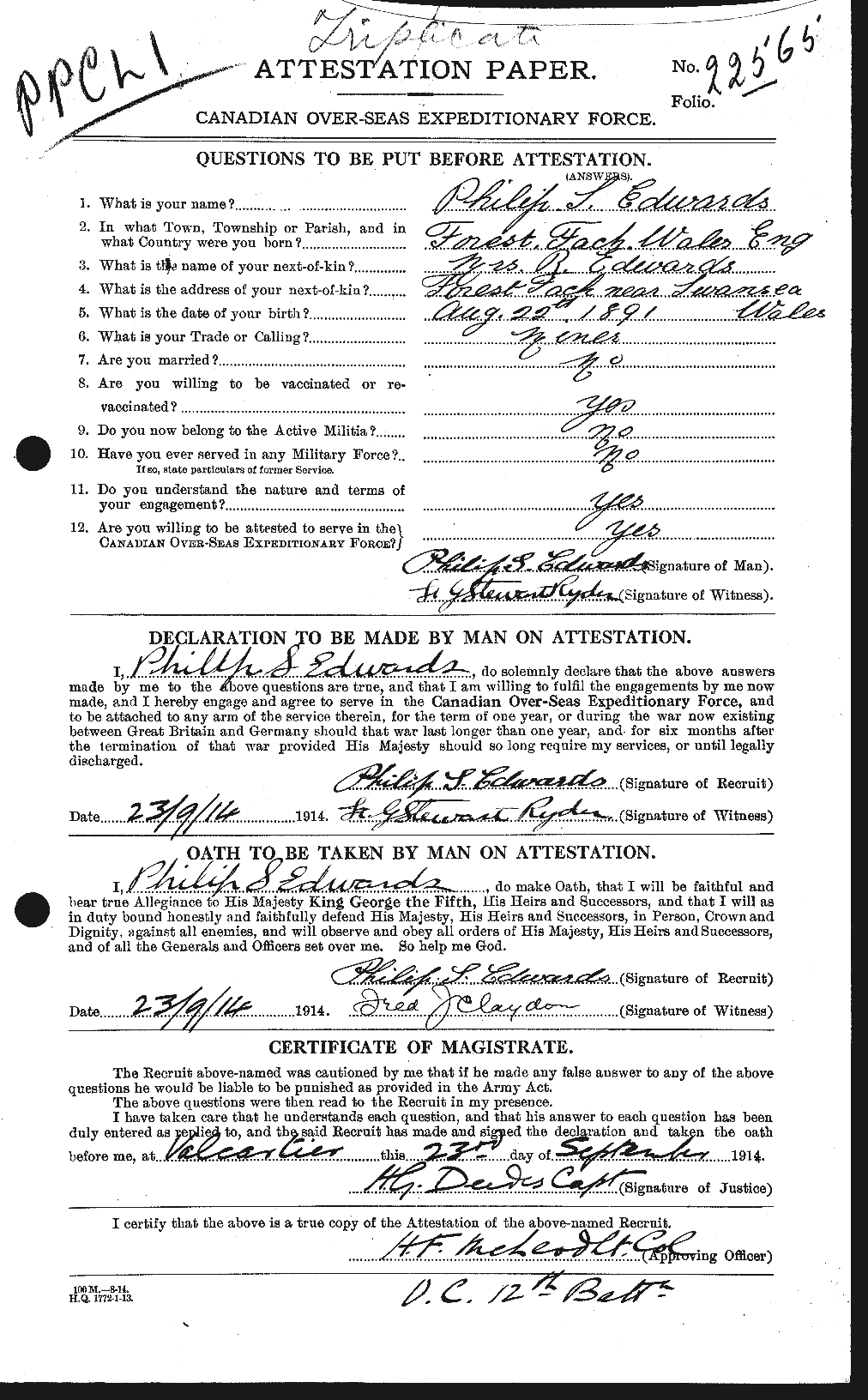 Personnel Records of the First World War - CEF 310242a