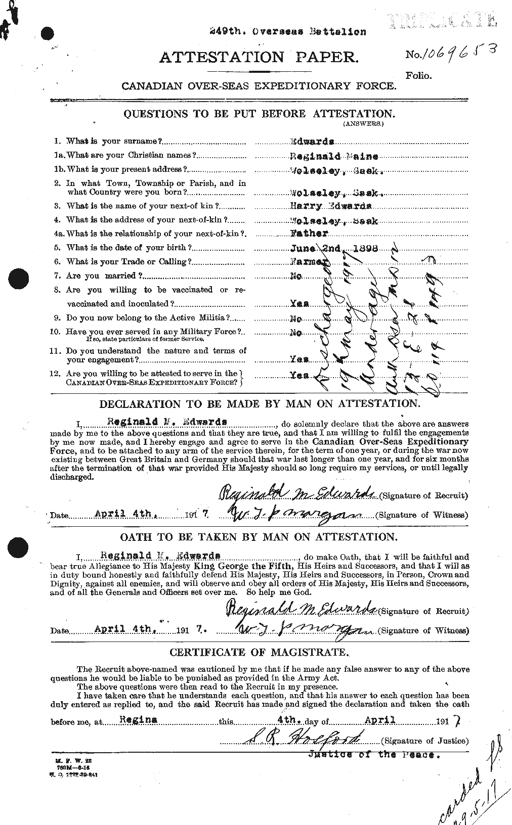 Personnel Records of the First World War - CEF 310249a