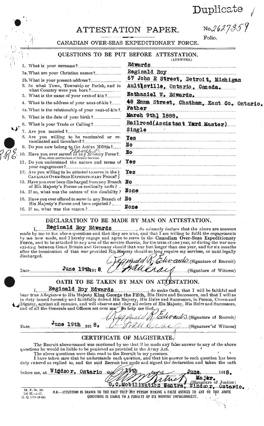 Personnel Records of the First World War - CEF 310250a