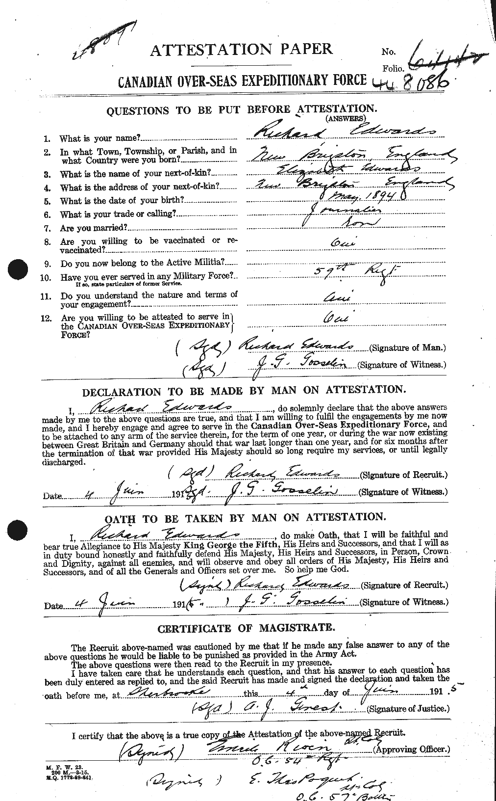 Personnel Records of the First World War - CEF 310254a