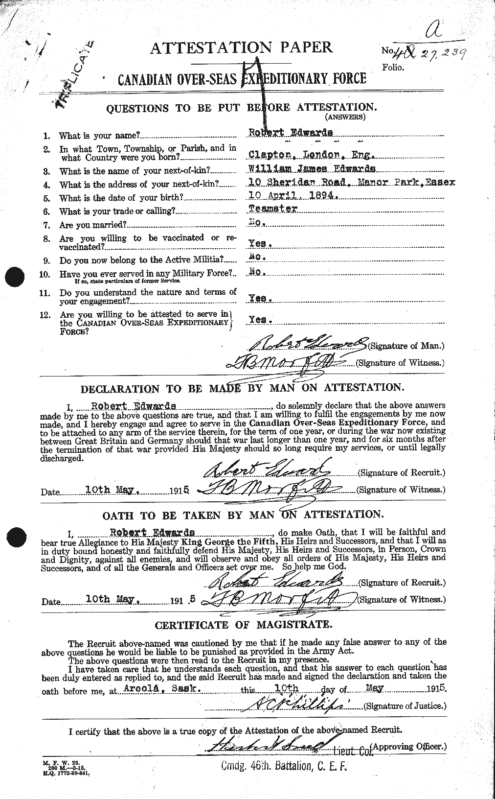 Personnel Records of the First World War - CEF 310264a