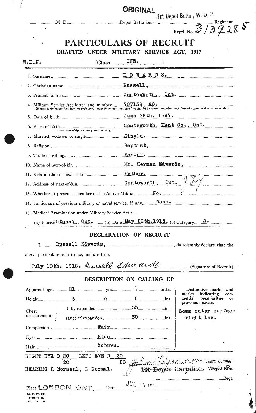 Dossiers du Personnel de la Première Guerre mondiale - CEC 310303a