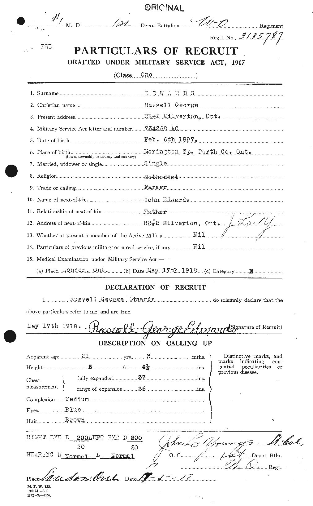 Dossiers du Personnel de la Première Guerre mondiale - CEC 310304a