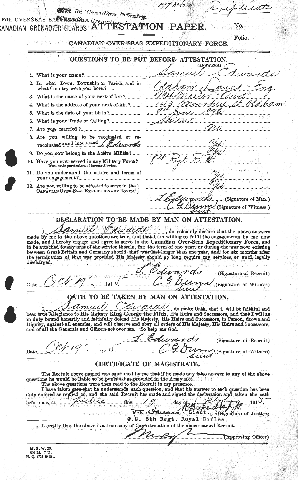 Personnel Records of the First World War - CEF 310305a