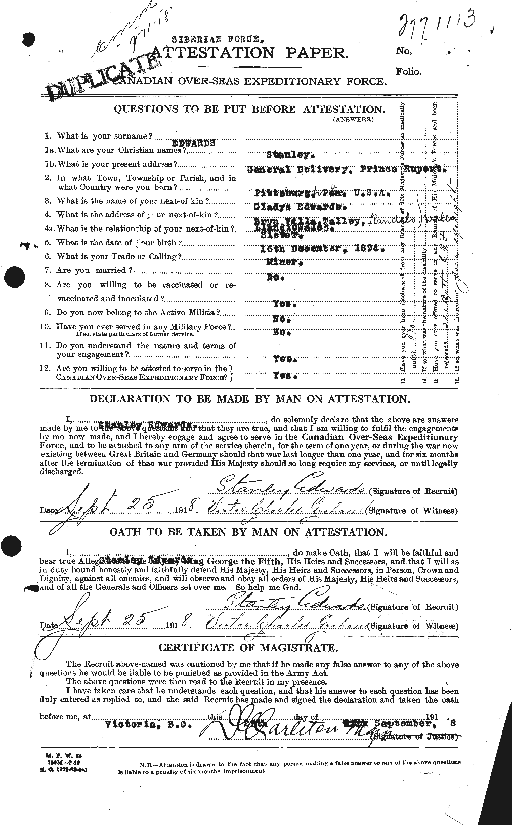 Personnel Records of the First World War - CEF 310315a