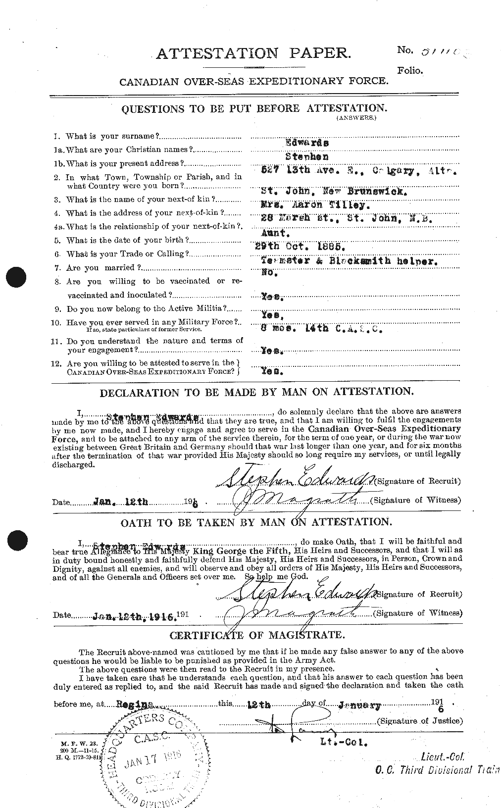 Personnel Records of the First World War - CEF 310322a