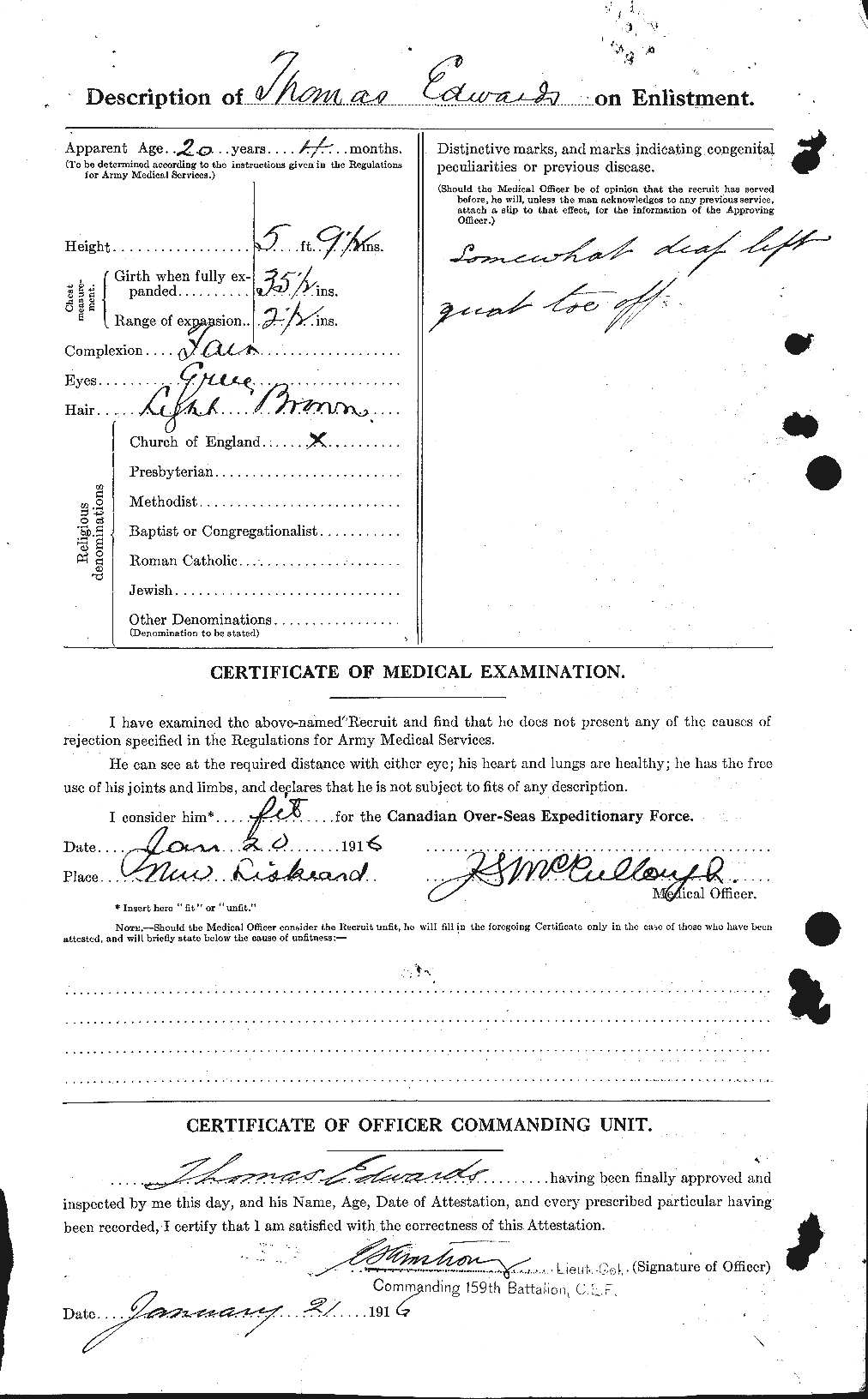 Dossiers du Personnel de la Première Guerre mondiale - CEC 310333b