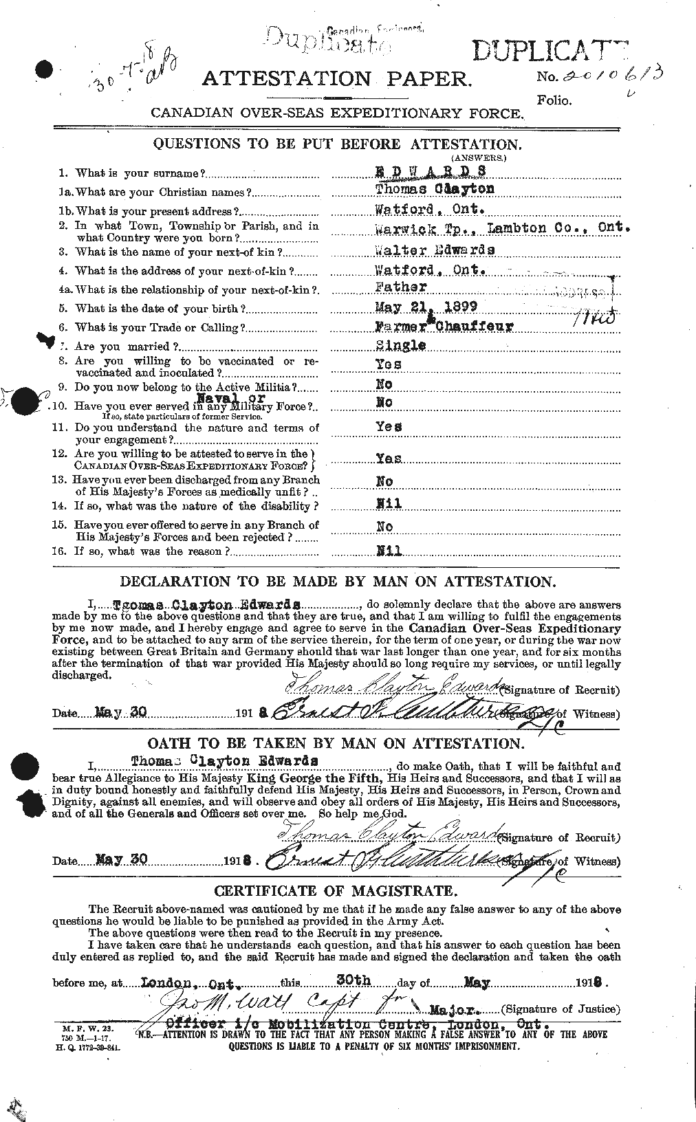 Personnel Records of the First World War - CEF 310341a