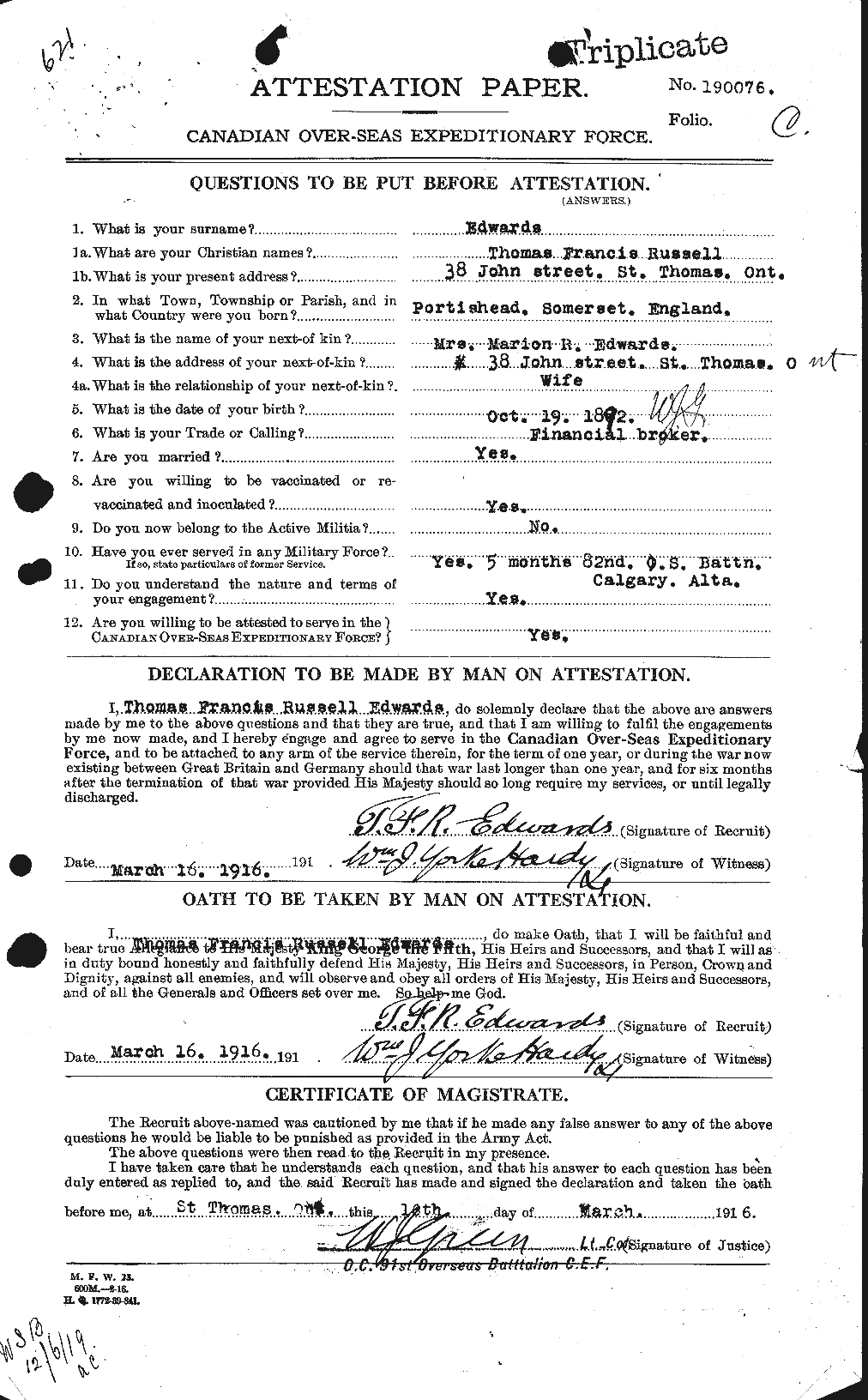 Personnel Records of the First World War - CEF 310345a