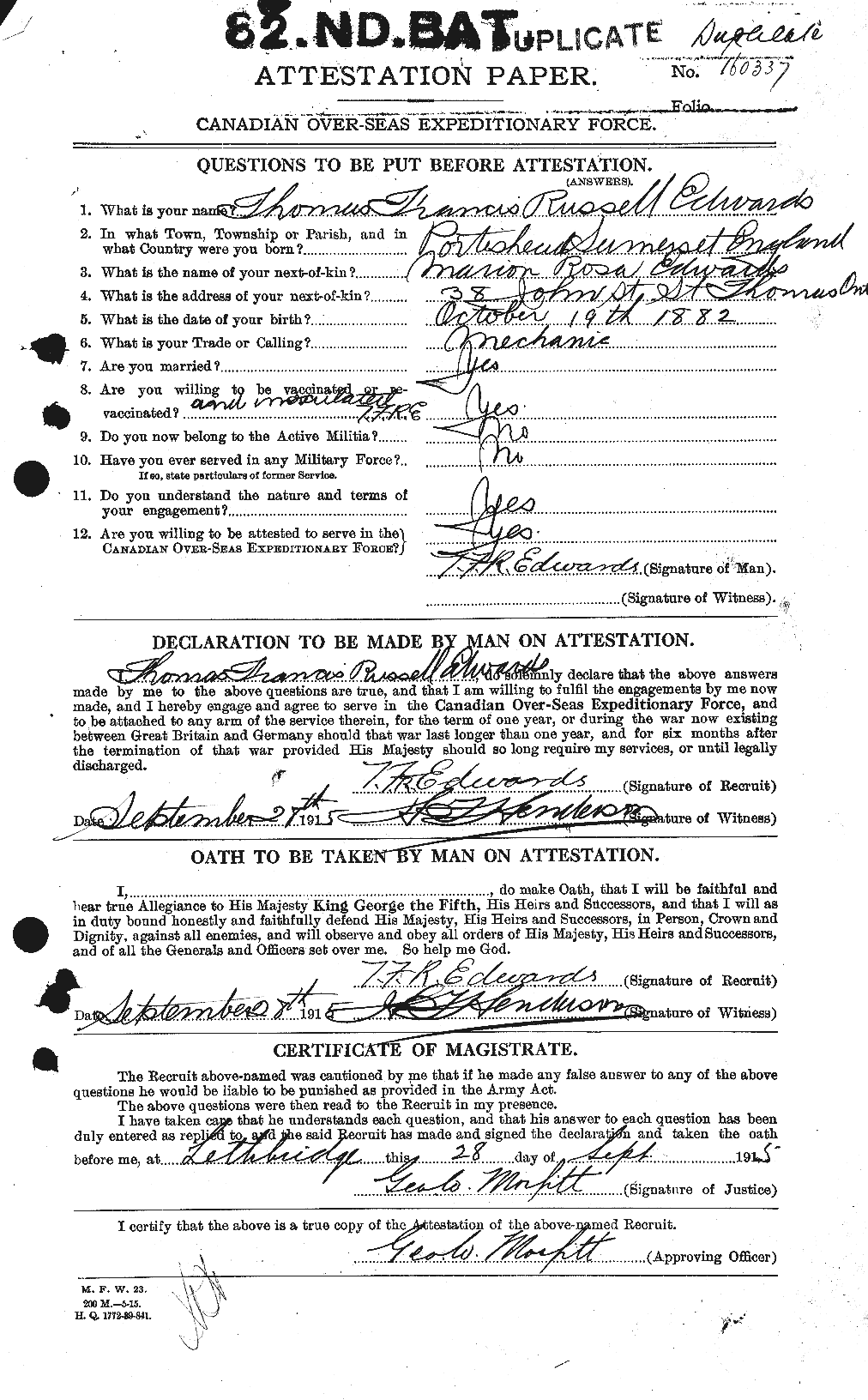 Personnel Records of the First World War - CEF 310357a
