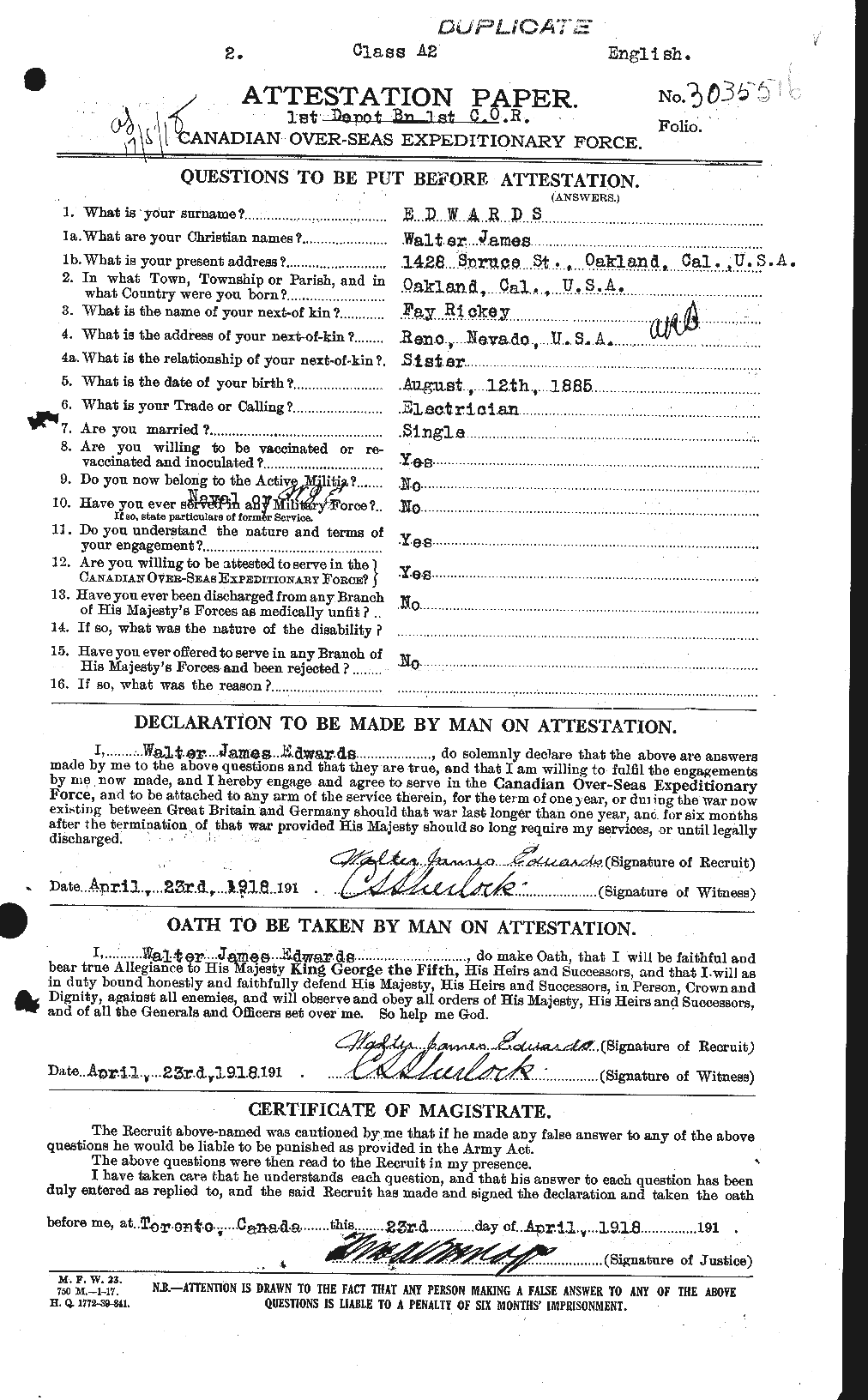 Personnel Records of the First World War - CEF 310374a