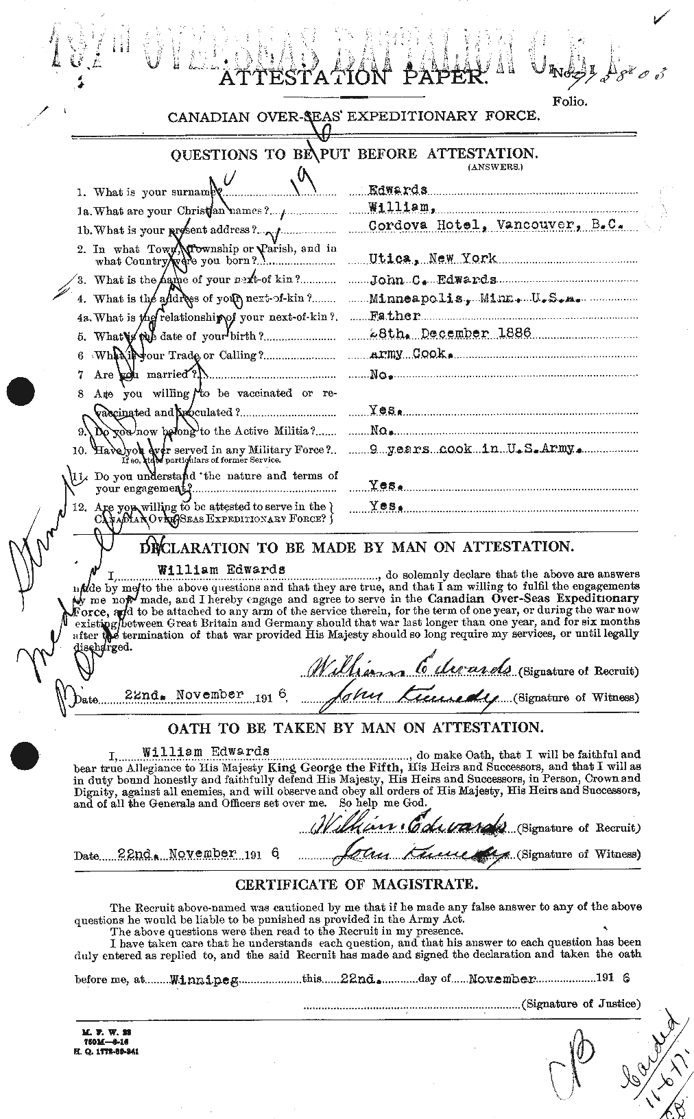 Dossiers du Personnel de la Première Guerre mondiale - CEC 310400a