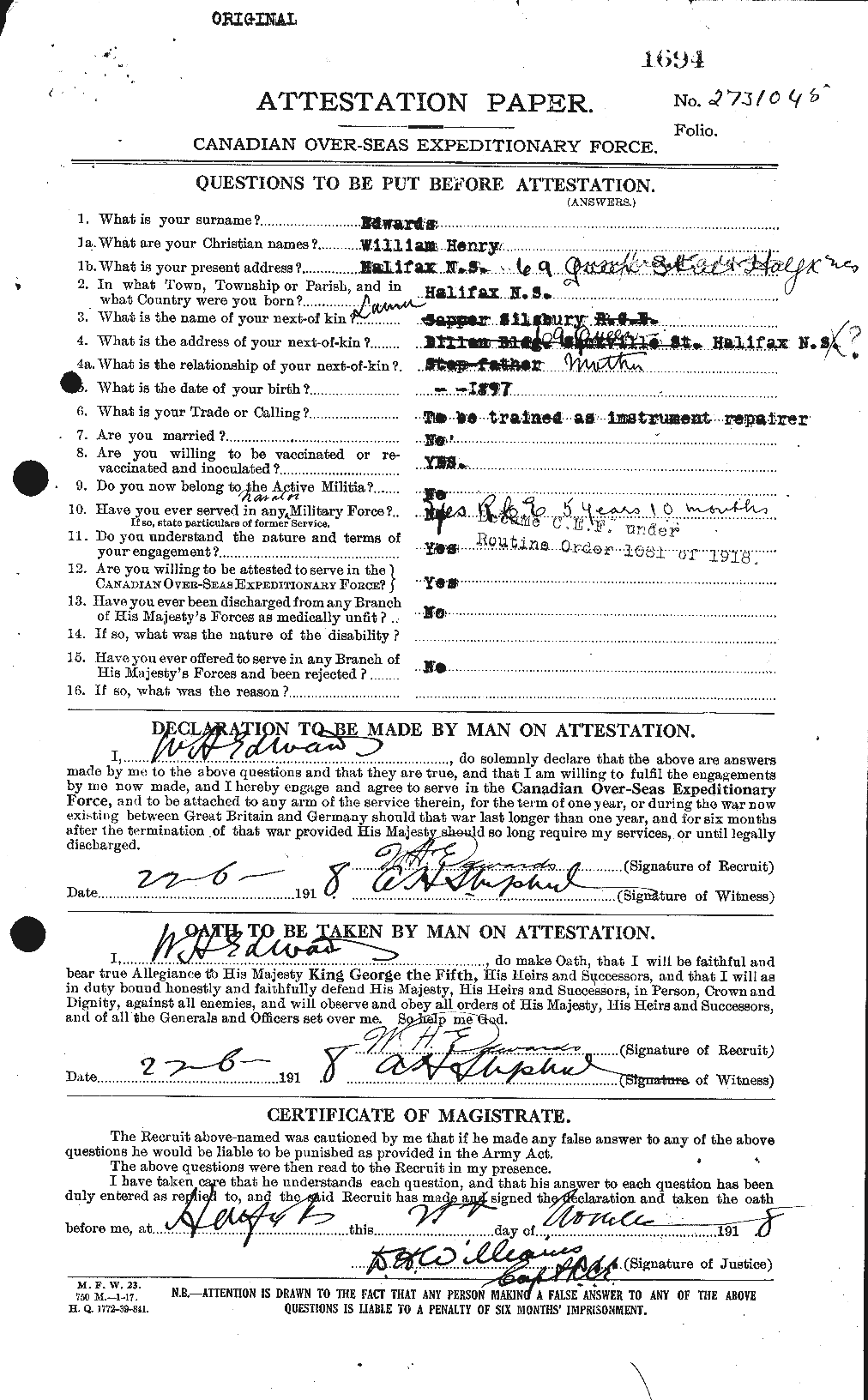 Personnel Records of the First World War - CEF 310433a