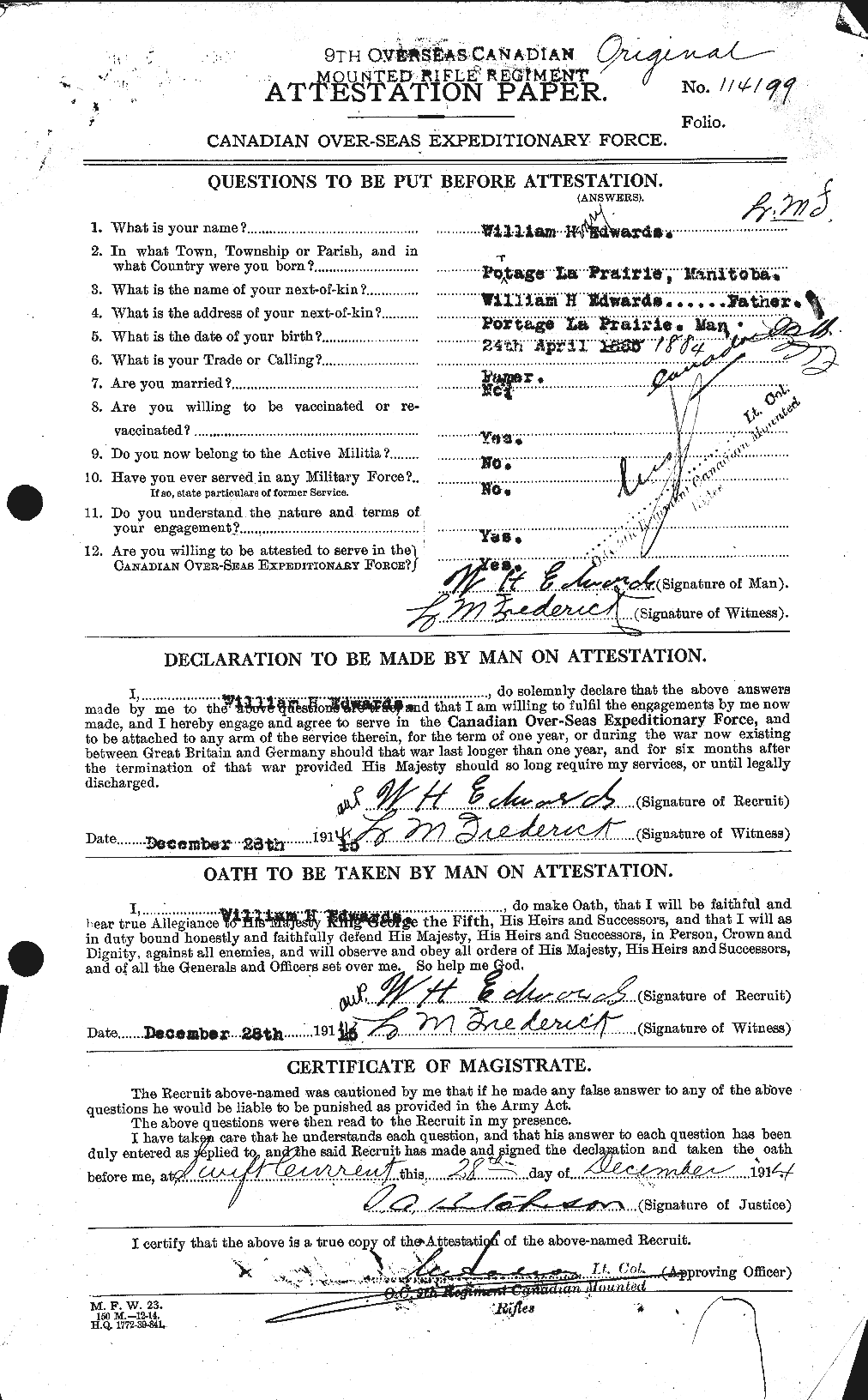 Dossiers du Personnel de la Première Guerre mondiale - CEC 310435a