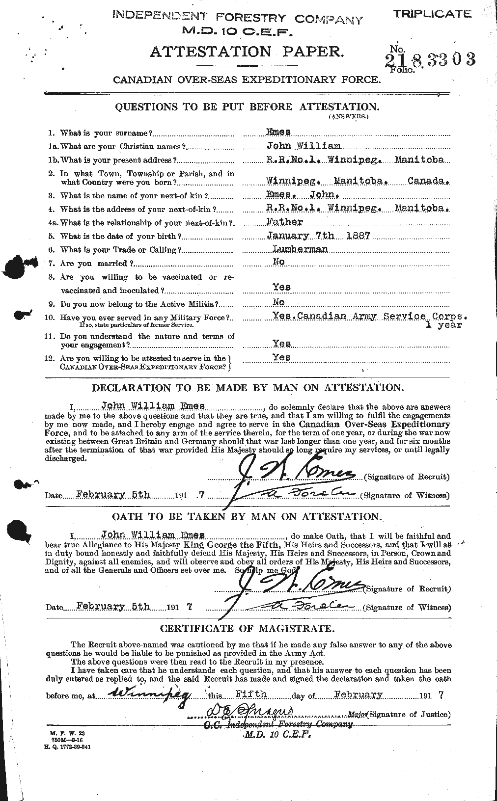 Personnel Records of the First World War - CEF 311598a