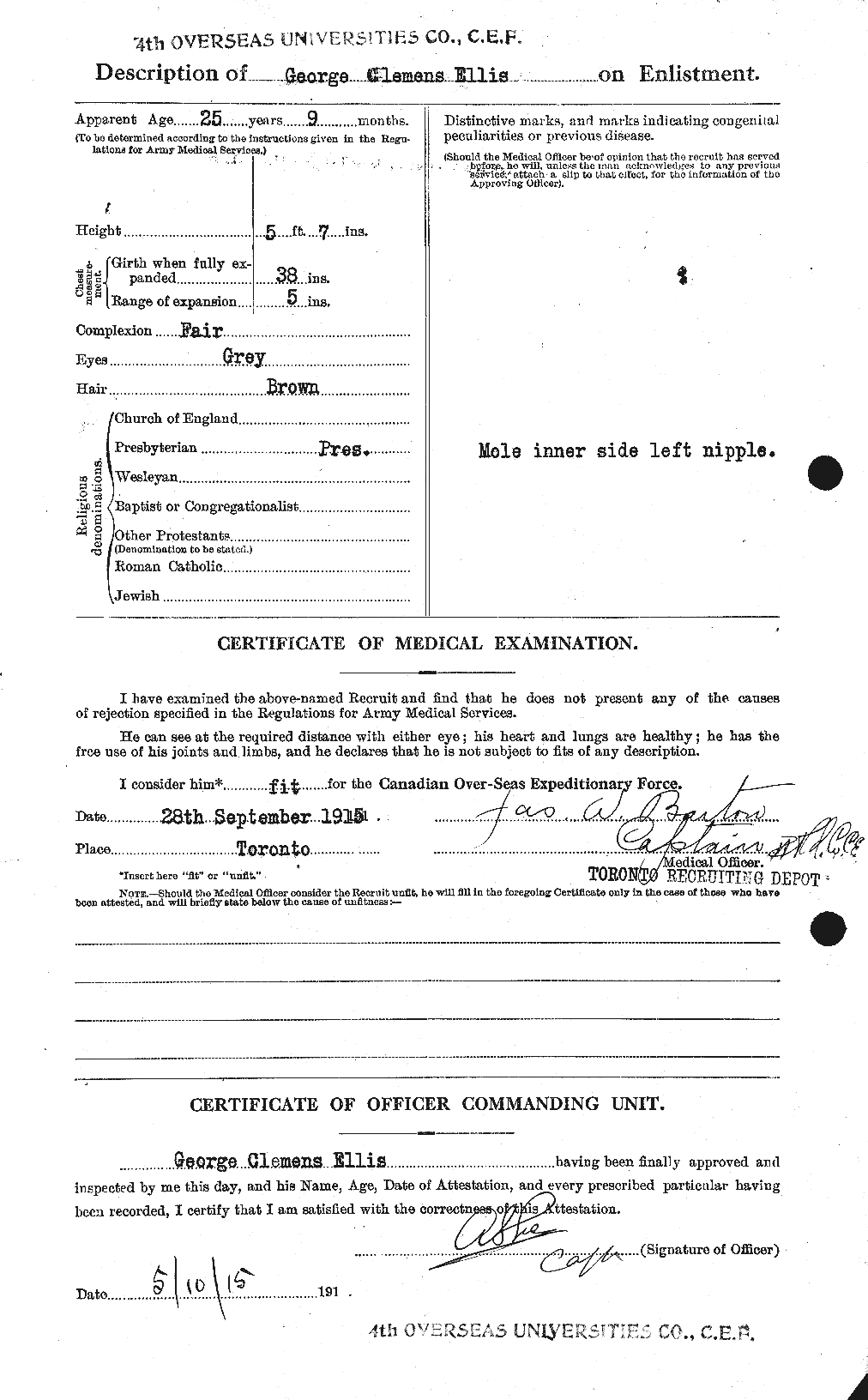 Dossiers du Personnel de la Première Guerre mondiale - CEC 311894b