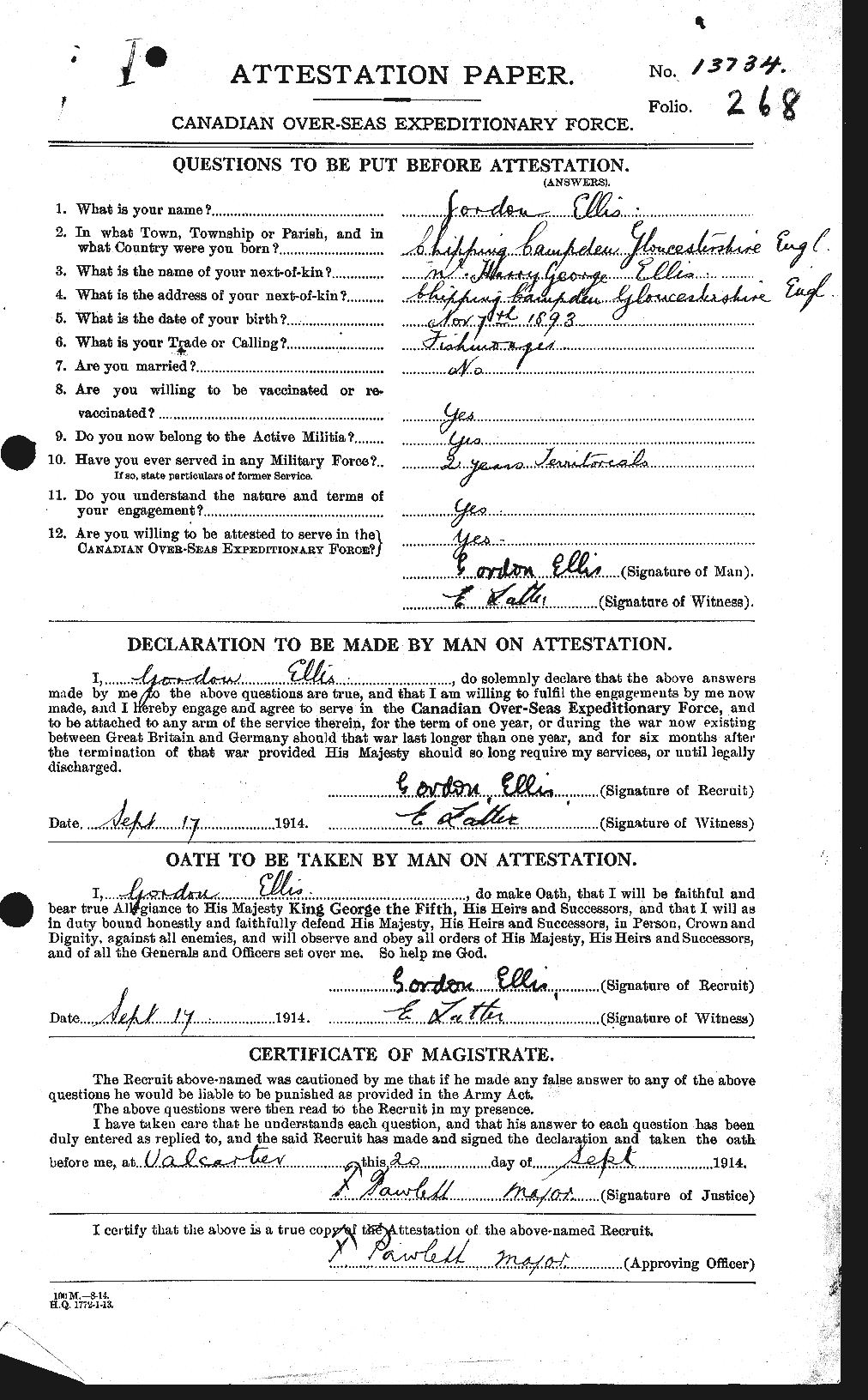 Personnel Records of the First World War - CEF 311916a