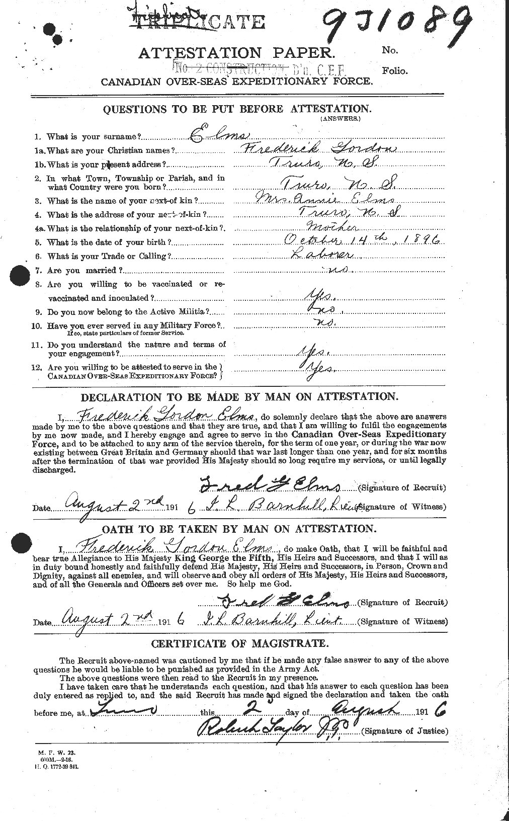 Personnel Records of the First World War - CEF 312697a