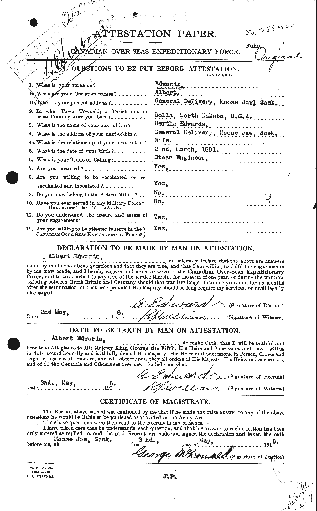 Personnel Records of the First World War - CEF 313084a