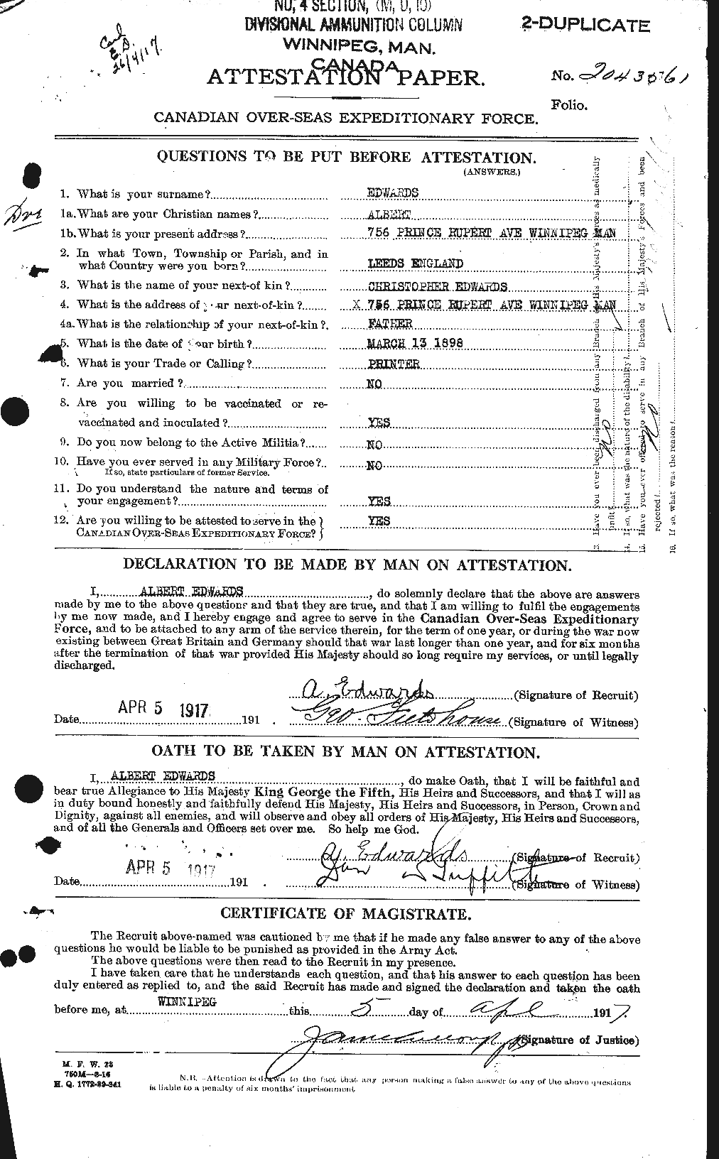 Personnel Records of the First World War - CEF 313089a