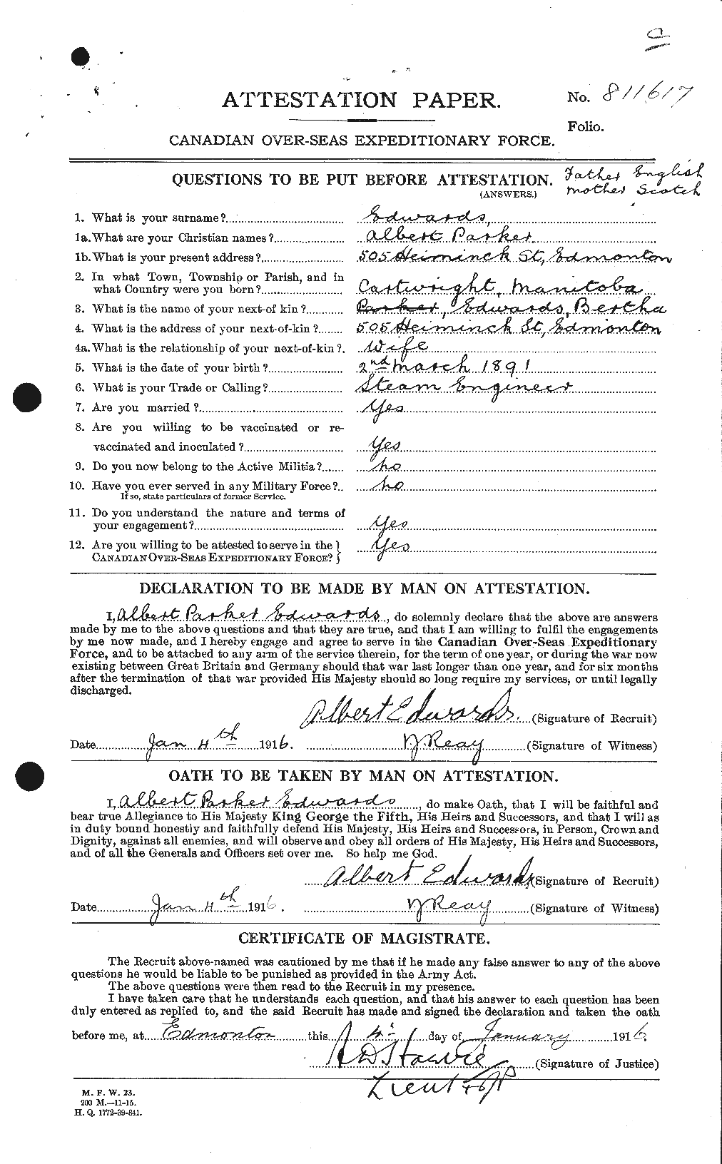 Personnel Records of the First World War - CEF 313095a