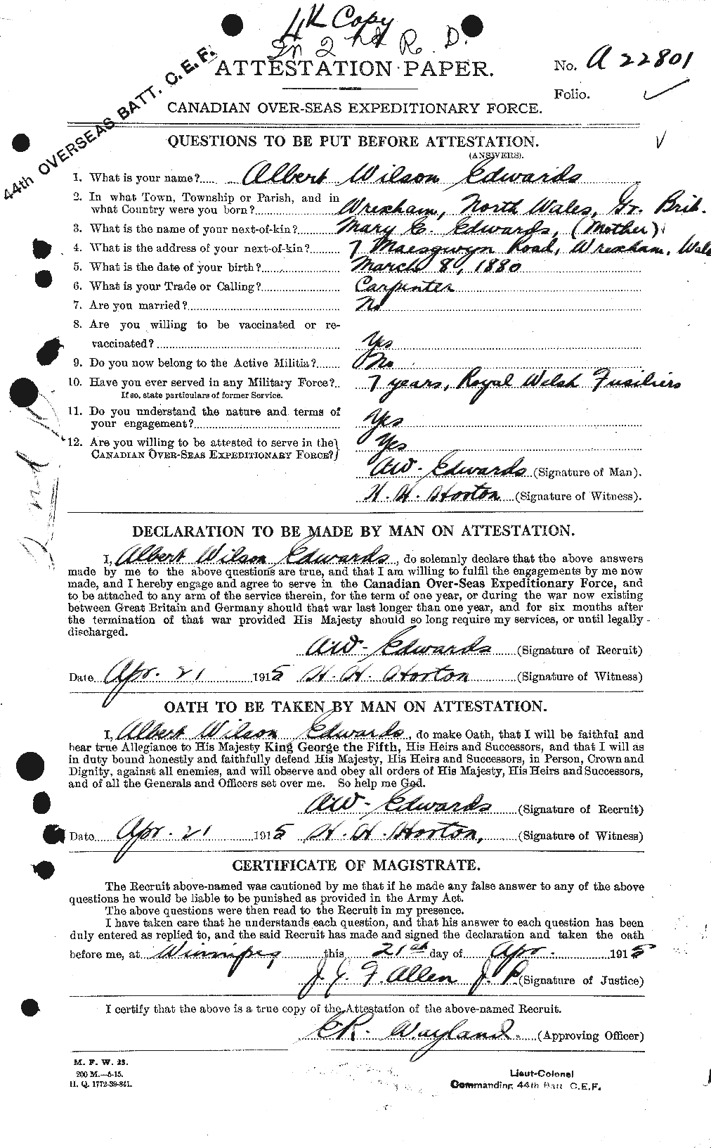 Personnel Records of the First World War - CEF 313099a