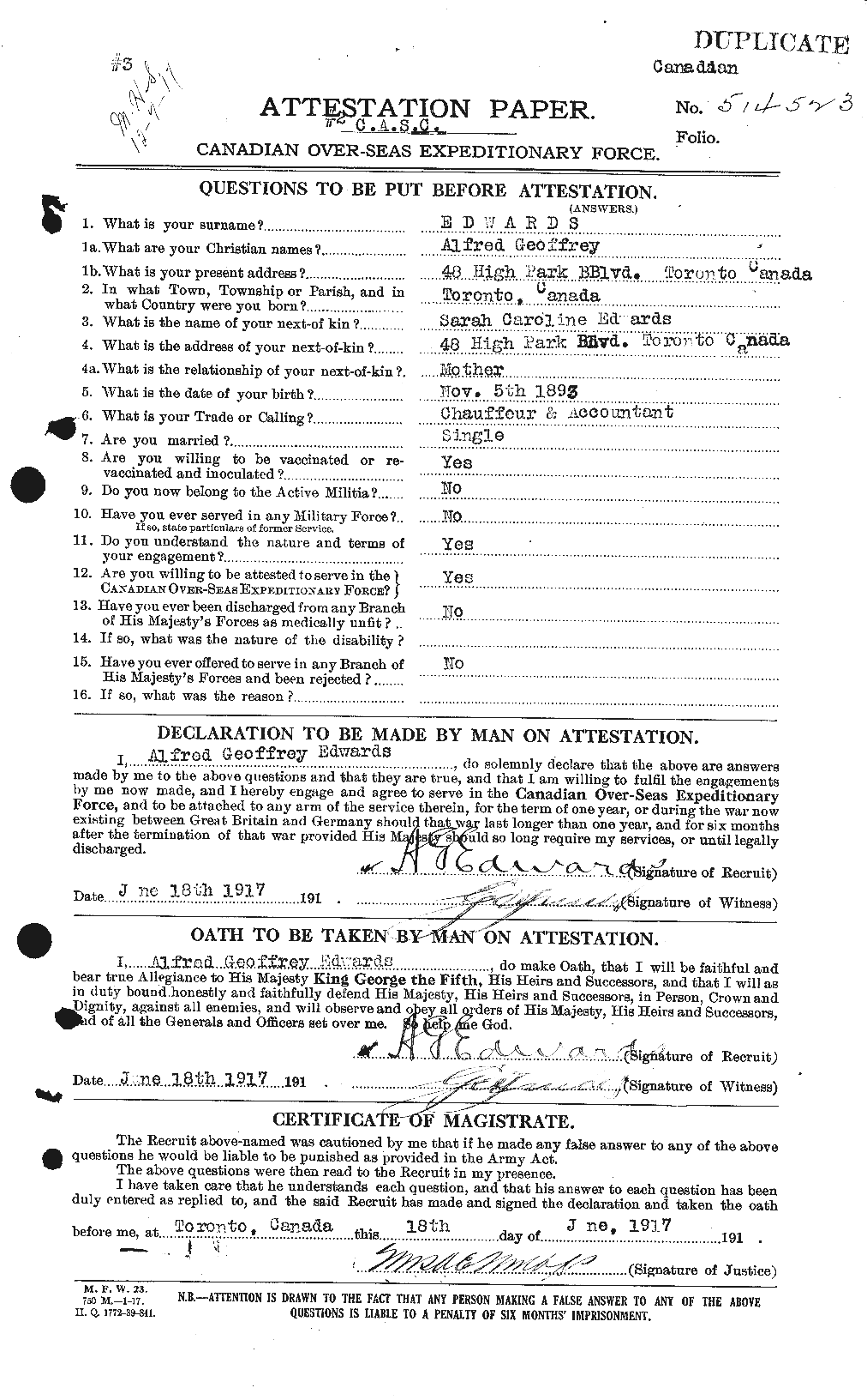 Dossiers du Personnel de la Première Guerre mondiale - CEC 313103a