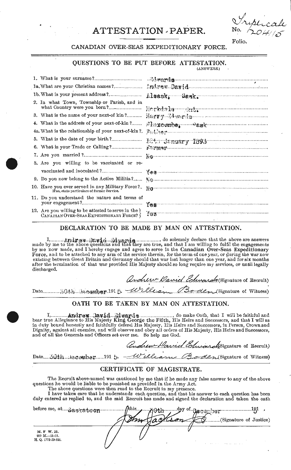 Personnel Records of the First World War - CEF 313117a