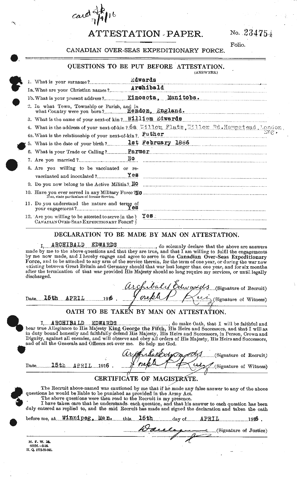 Personnel Records of the First World War - CEF 313120a