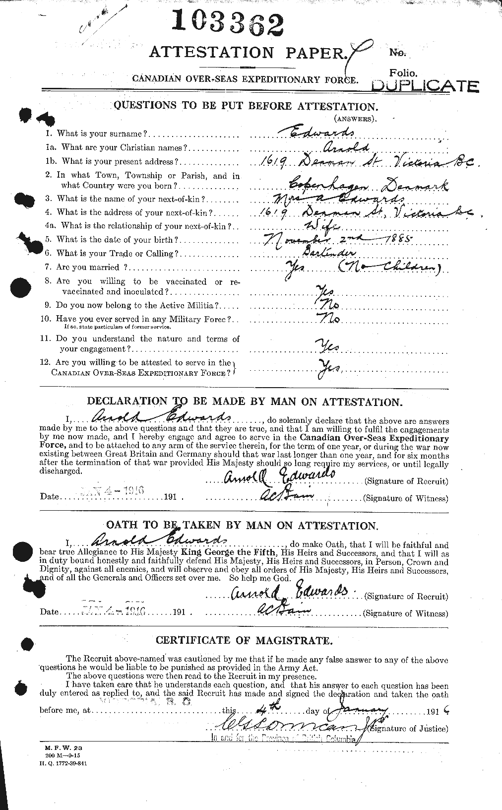 Personnel Records of the First World War - CEF 313122a
