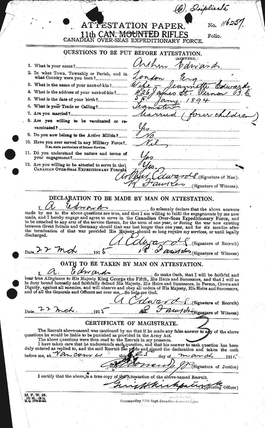 Personnel Records of the First World War - CEF 313130a