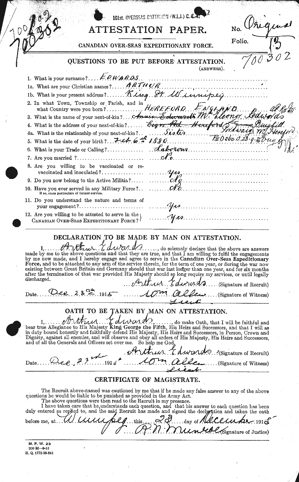 Personnel Records of the First World War - CEF 313131a