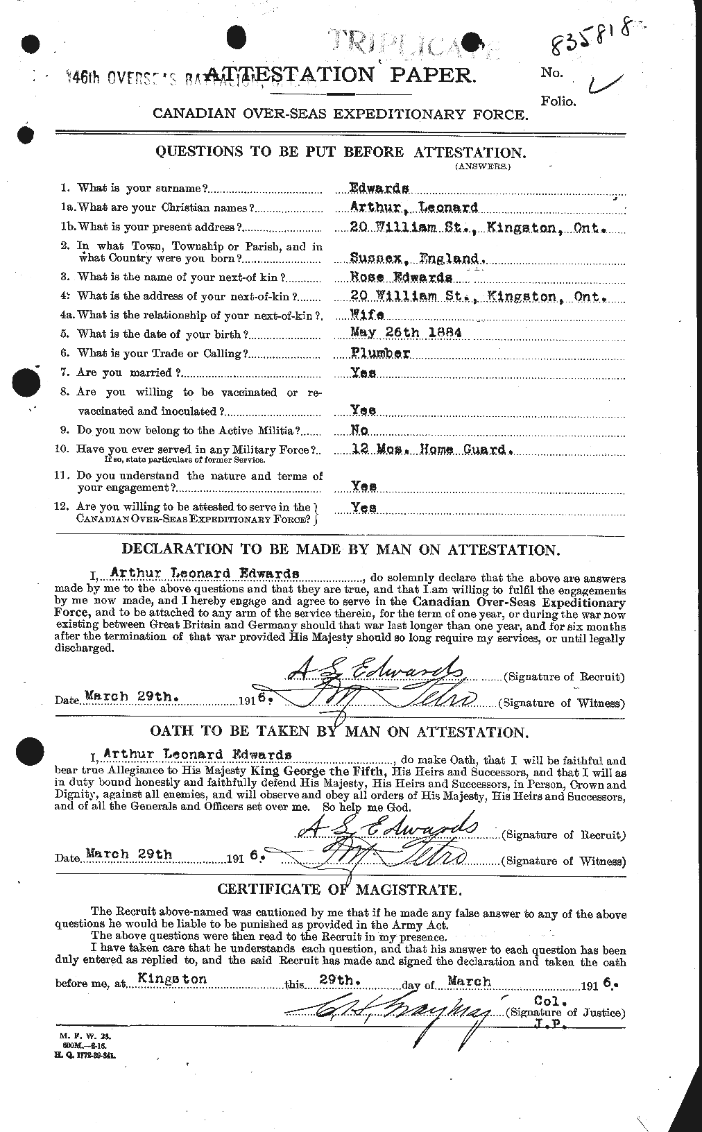 Personnel Records of the First World War - CEF 313143a