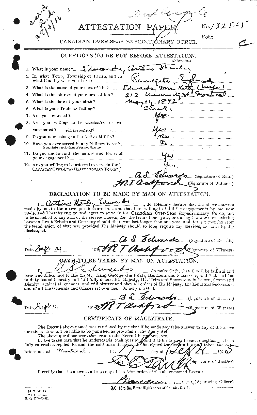 Personnel Records of the First World War - CEF 313145a