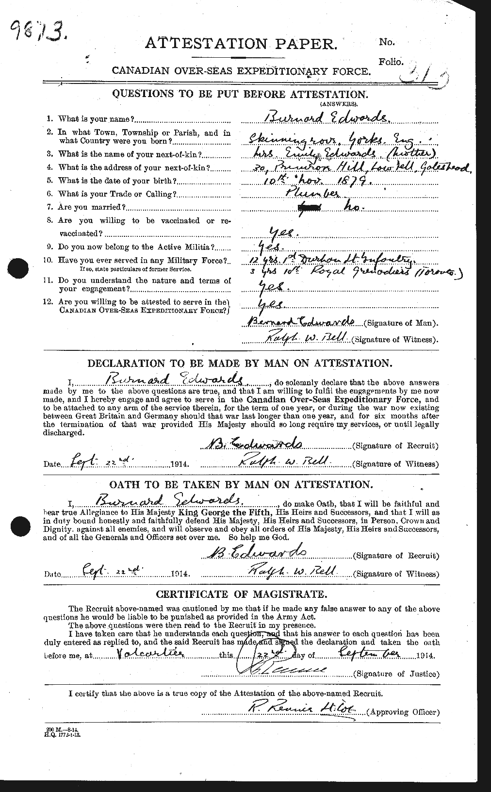 Personnel Records of the First World War - CEF 313152a