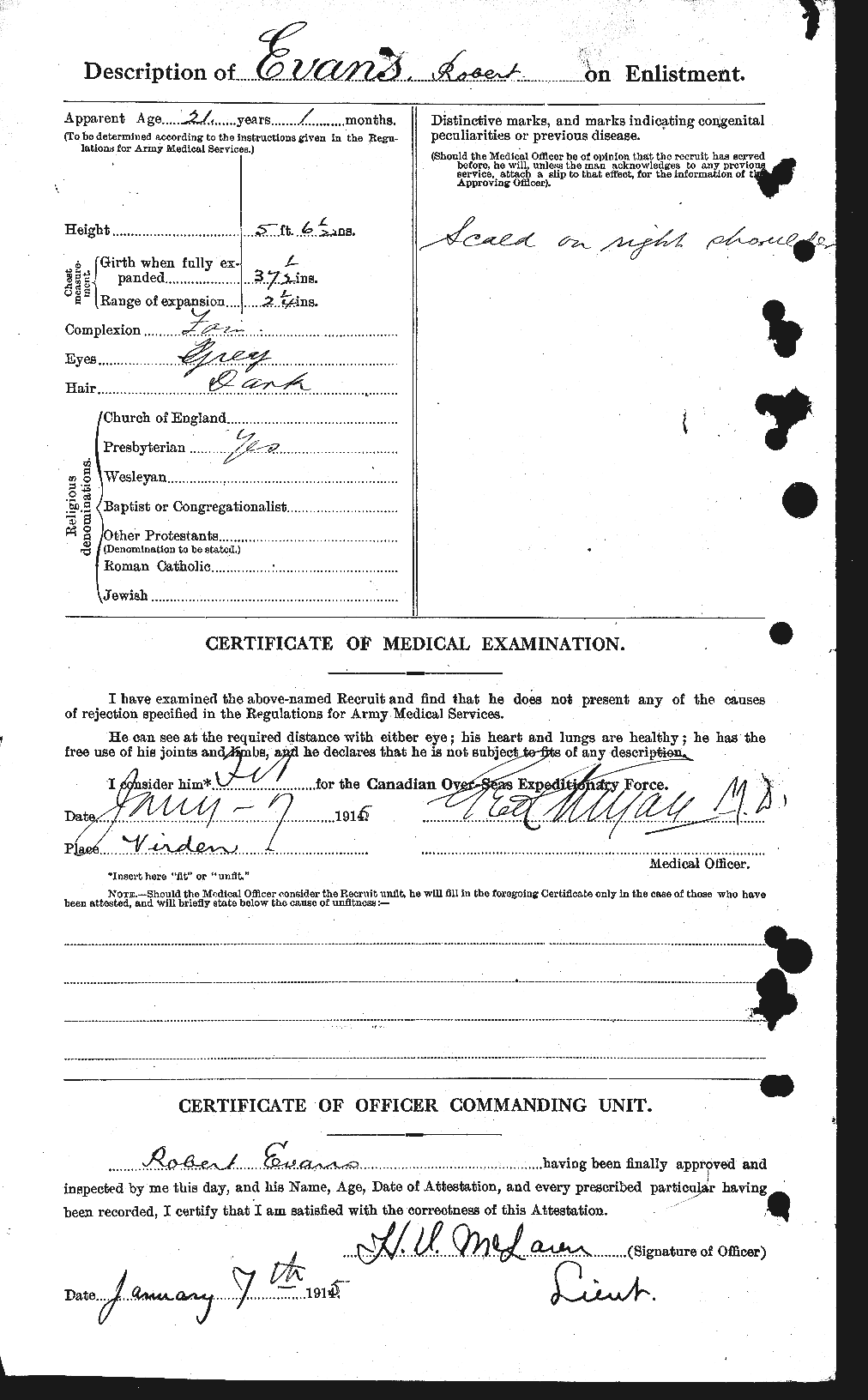 Dossiers du Personnel de la Première Guerre mondiale - CEC 313285b