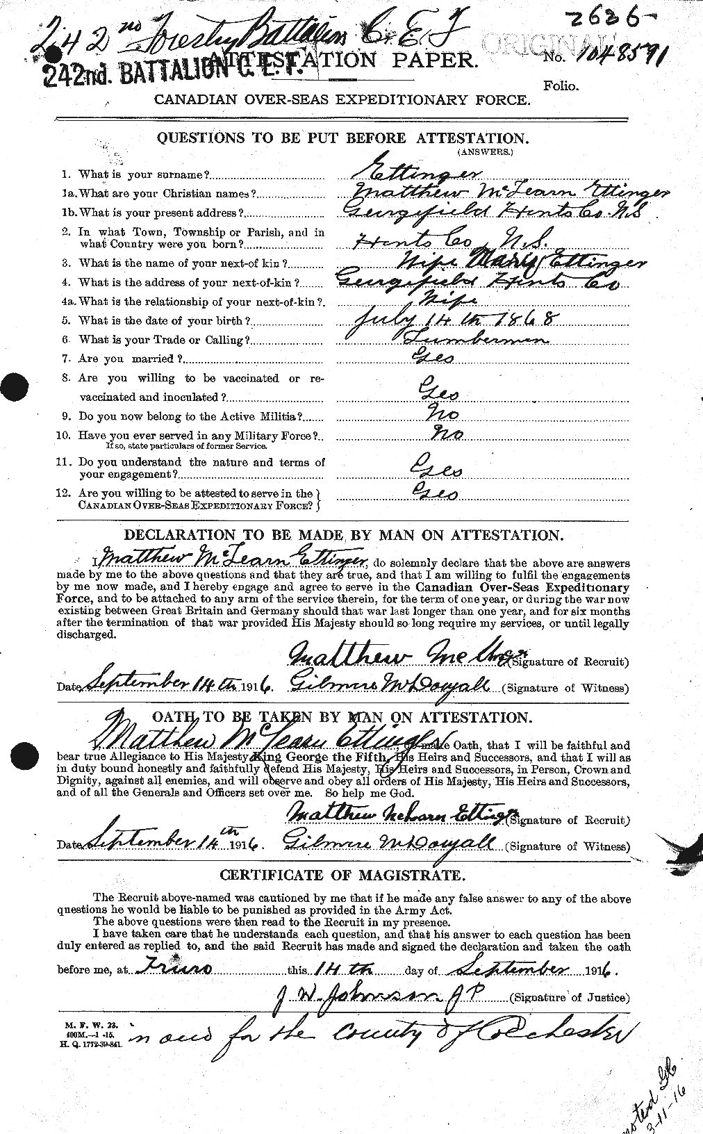 Personnel Records of the First World War - CEF 314772a