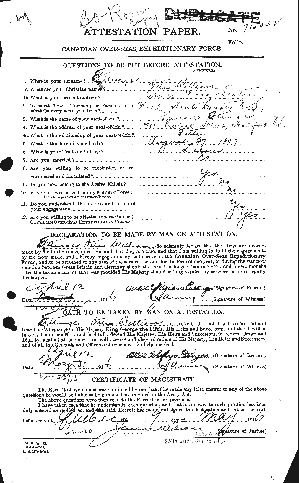 Personnel Records of the First World War - CEF 314773a