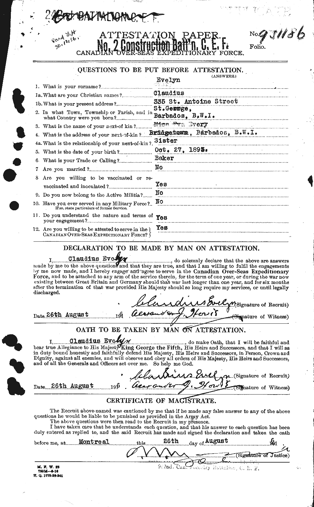 Dossiers du Personnel de la Première Guerre mondiale - CEC 315717a