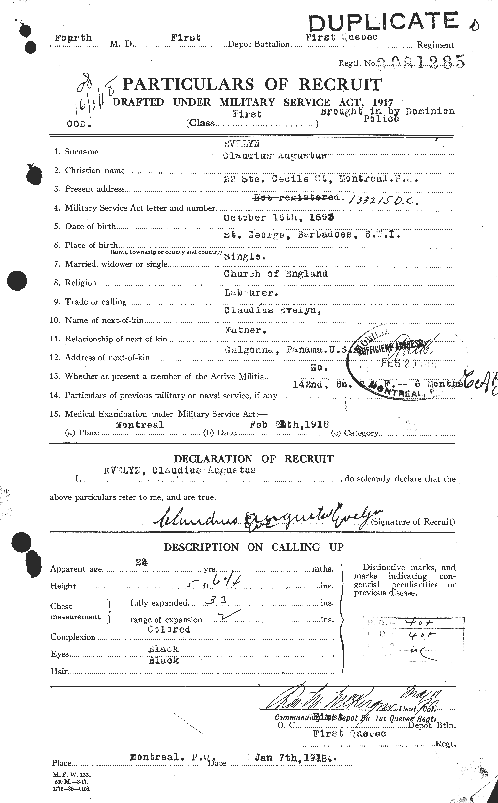 Dossiers du Personnel de la Première Guerre mondiale - CEC 315718a