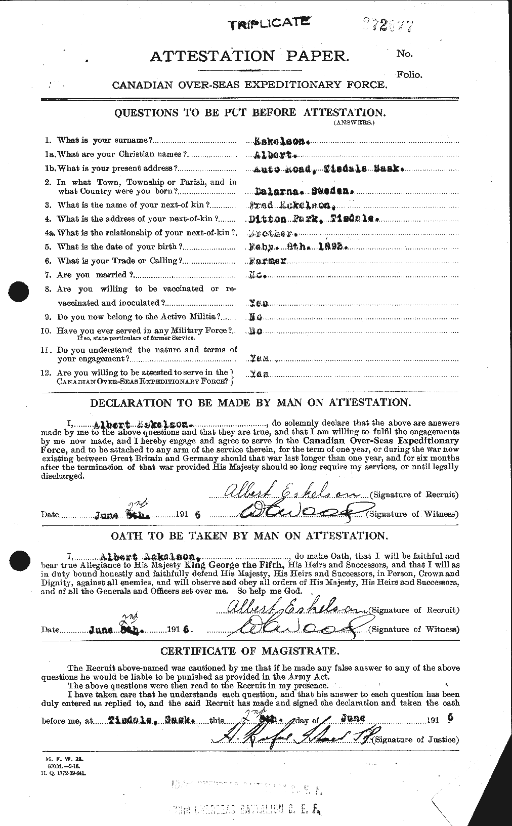 Dossiers du Personnel de la Première Guerre mondiale - CEC 316581a