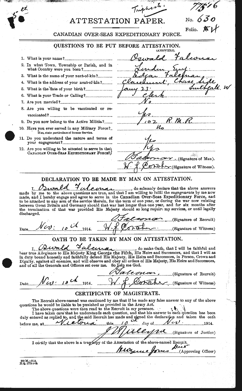 Personnel Records of the First World War - CEF 316999a