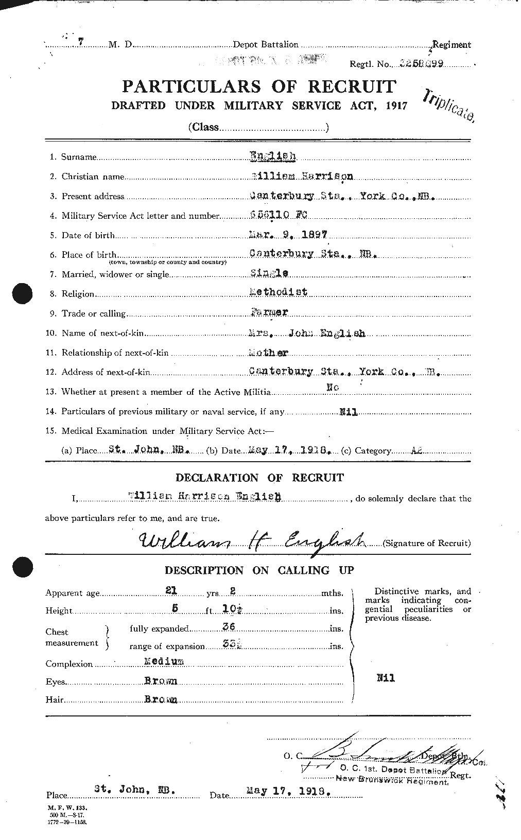 Dossiers du Personnel de la Première Guerre mondiale - CEC 317271a