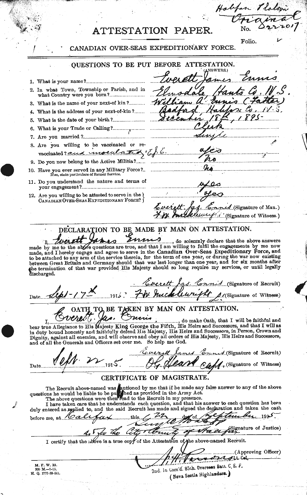 Personnel Records of the First World War - CEF 317314a