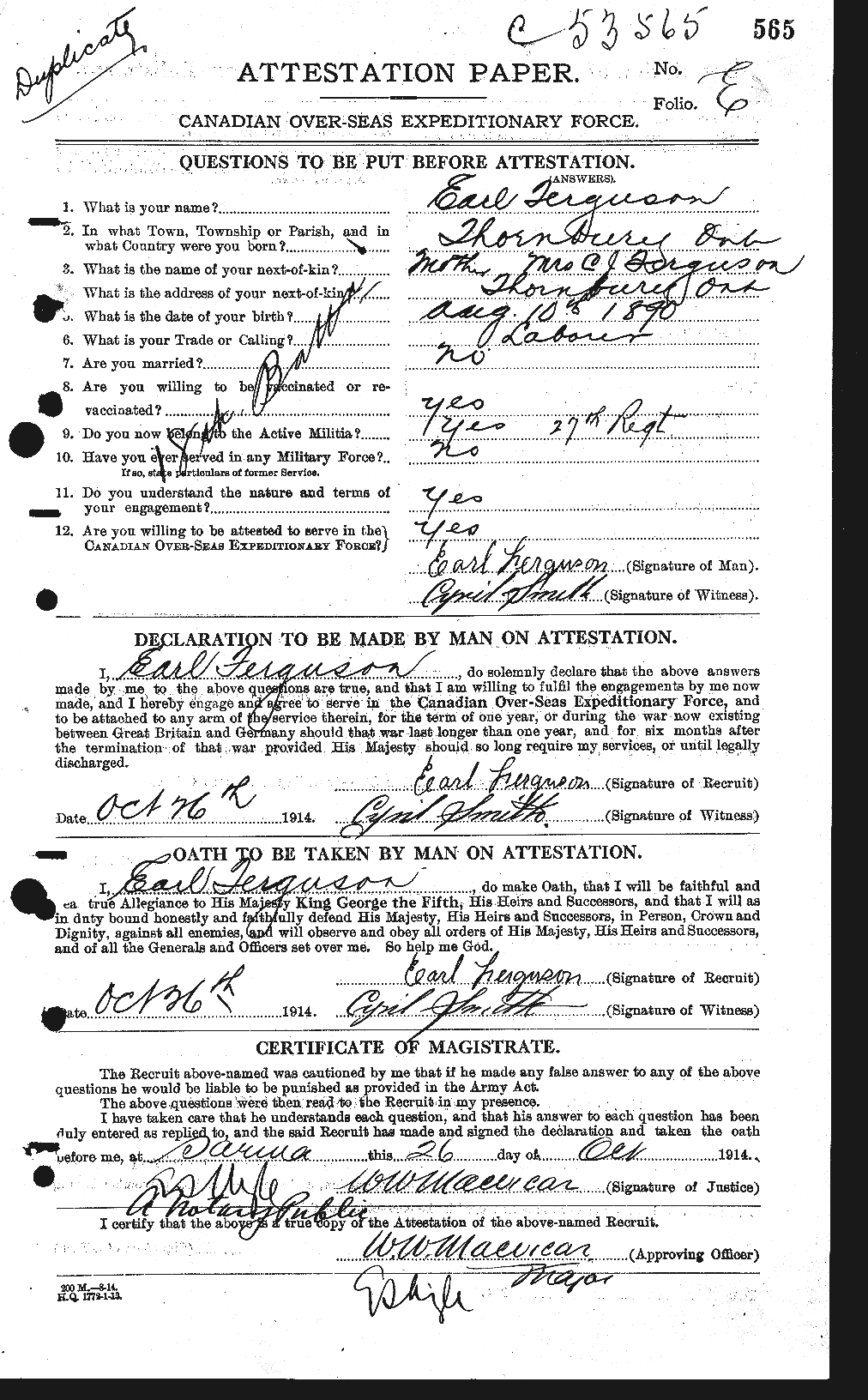 Personnel Records of the First World War - CEF 319035a