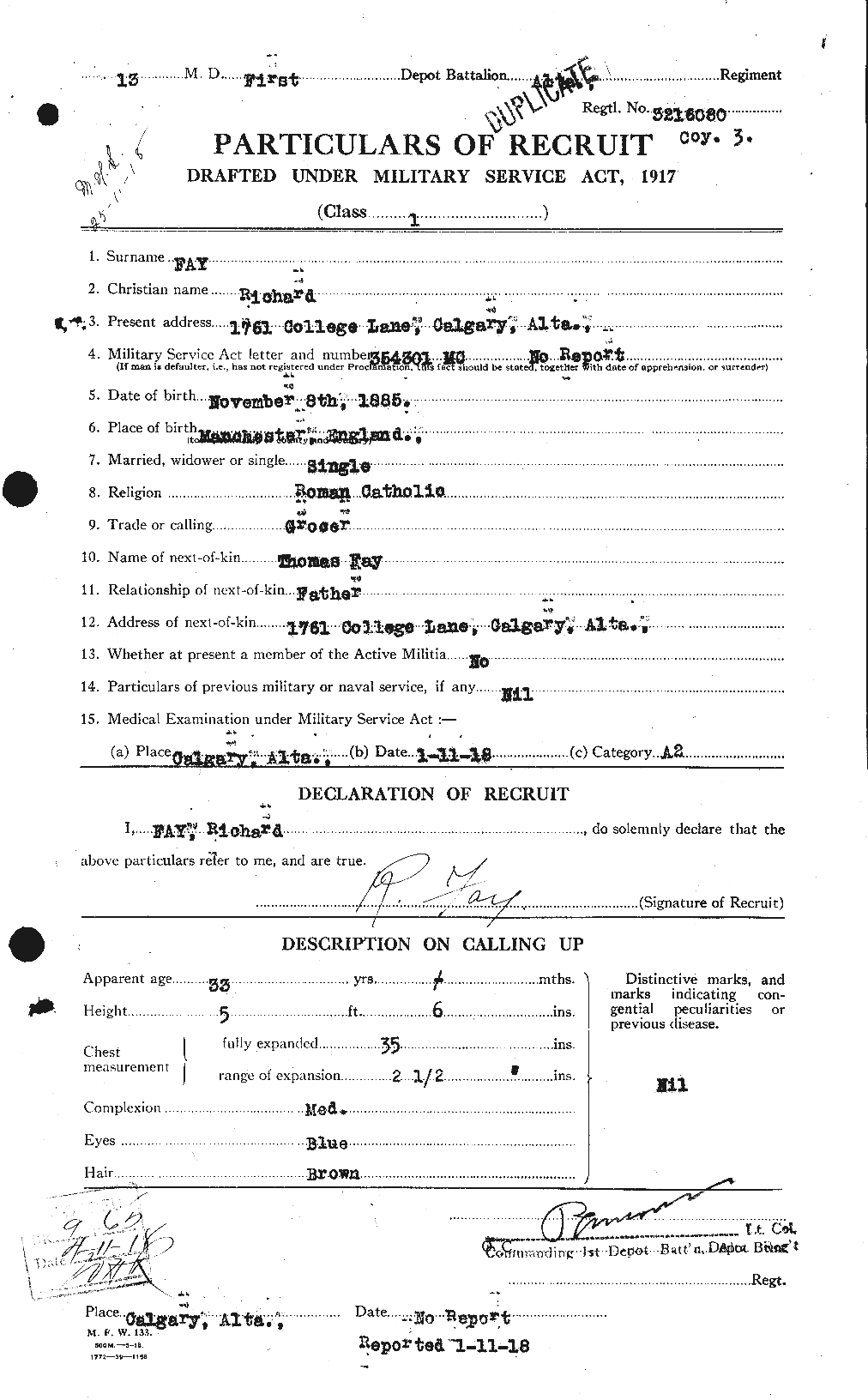 Dossiers du Personnel de la Première Guerre mondiale - CEC 319487a